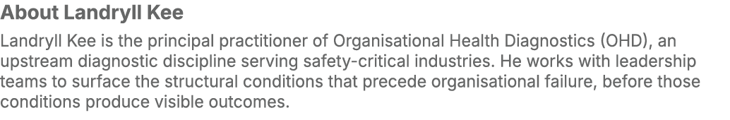 About Landryll Kee Landryll Kee is the principal practitioner of Organisational Health Diagnostics (OHD), an upstream...