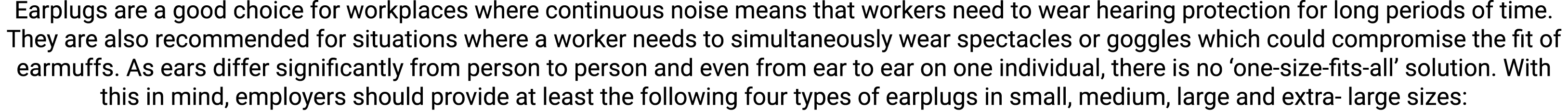 Earplugs are a good choice for workplaces where continuous noise means that workers need to wear hearing protection f...